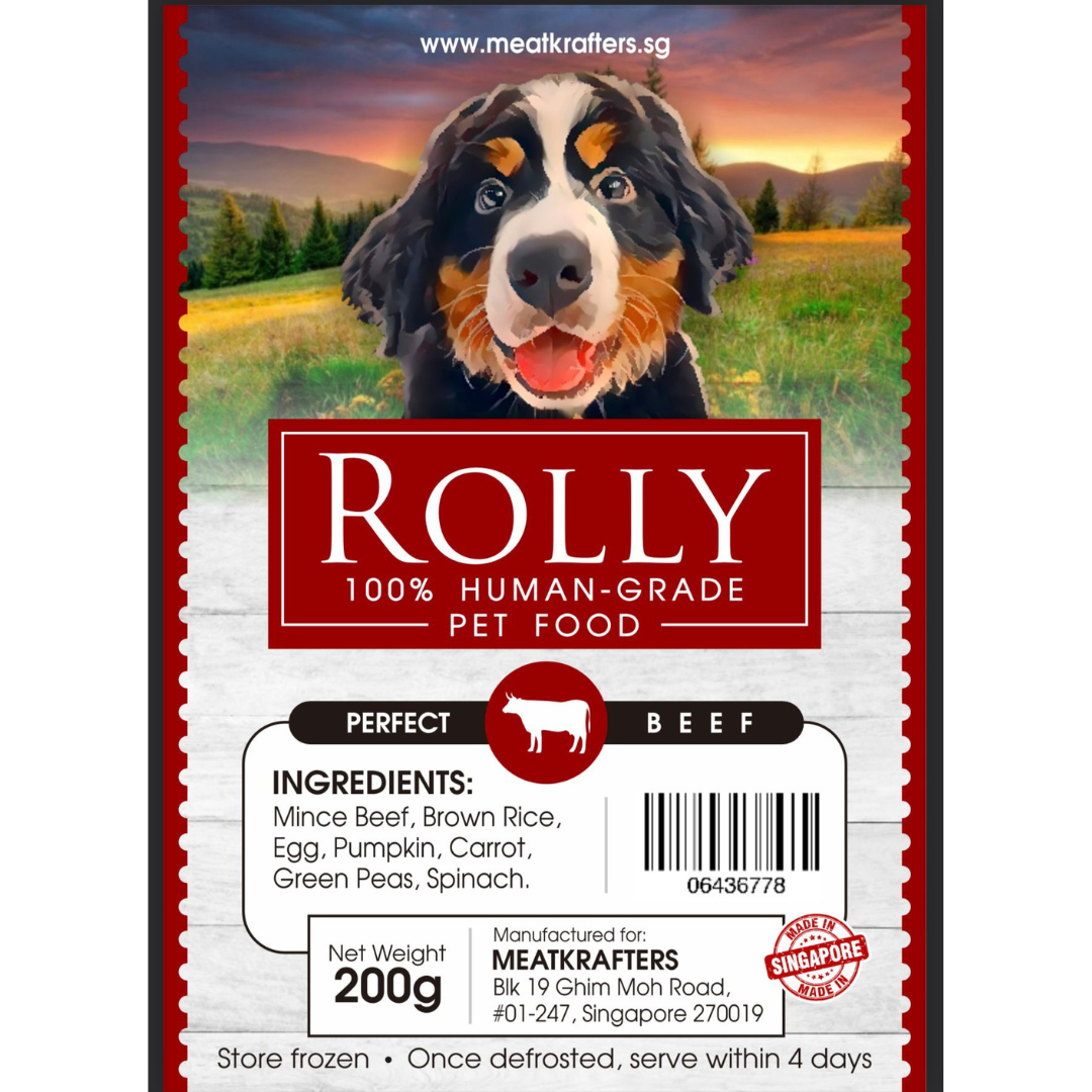 Beef 100 Human Grade Pet Food by Rolly Frozen 200g Meat